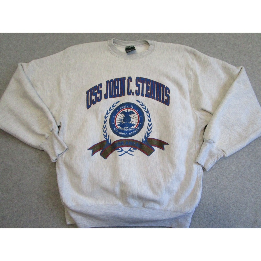 Vintage U.S. Navy Sweater Mens XL Gray USS John‎ C. Stennis Proweavers Weave MV